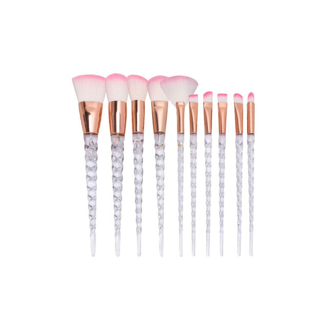 10pcs/set Unicorn Makeup Brushes Set Blue Foundation Powder Cosmetics Blush Eyeshadow Women Beauty Glitter Make Up Brush Tools