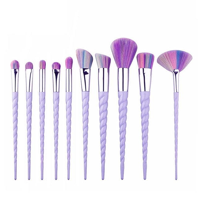 10pcs/set Unicorn Makeup Brushes Set Blue Foundation Powder Cosmetics Blush Eyeshadow Women Beauty Glitter Make Up Brush Tools