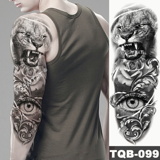 Large Arm Sleeve Tattoo Midnight Leopard Beauty Girl Waterproof Temporary Tattoo Sticker Moonlight Rose Full Skull Tatoo Women