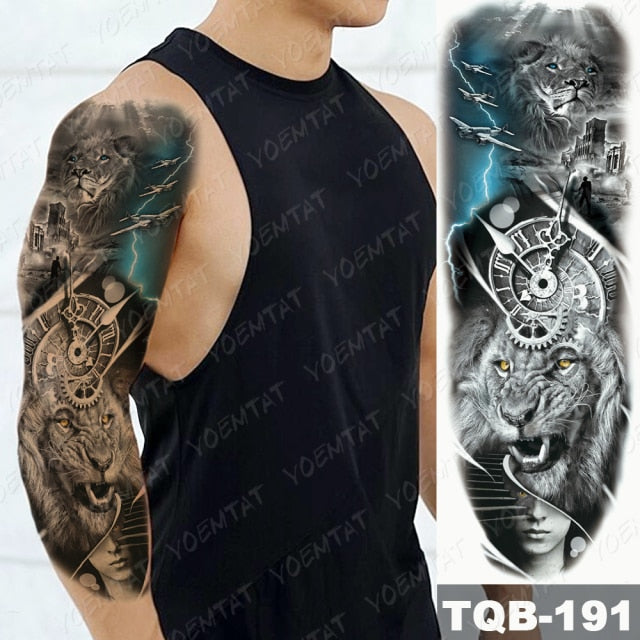 Large Arm Sleeve Tattoo Midnight Leopard Beauty Girl Waterproof Temporary Tattoo Sticker Moonlight Rose Full Skull Tatoo Women