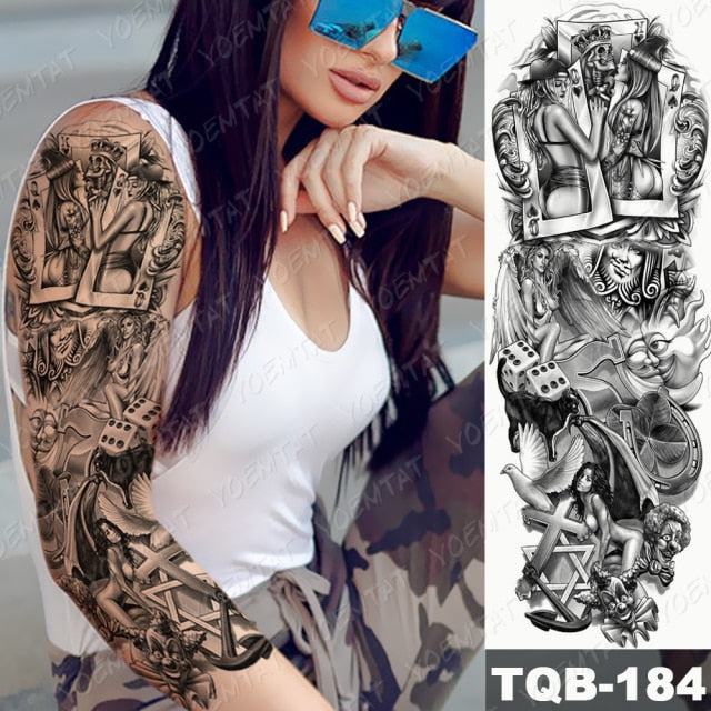 Large Arm Sleeve Tattoo Midnight Leopard Beauty Girl Waterproof Temporary Tattoo Sticker Moonlight Rose Full Skull Tatoo Women