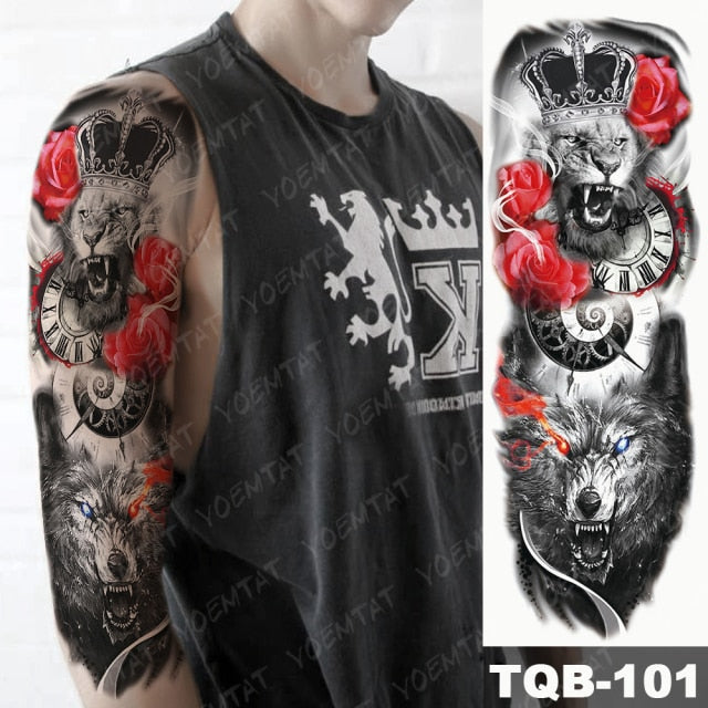 Large Arm Sleeve Tattoo Midnight Leopard Beauty Girl Waterproof Temporary Tattoo Sticker Moonlight Rose Full Skull Tatoo Women