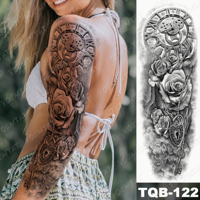 Large Arm Sleeve Tattoo Midnight Leopard Beauty Girl Waterproof Temporary Tattoo Sticker Moonlight Rose Full Skull Tatoo Women