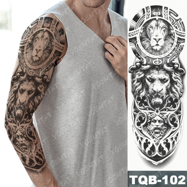 Large Arm Sleeve Tattoo Midnight Leopard Beauty Girl Waterproof Temporary Tattoo Sticker Moonlight Rose Full Skull Tatoo Women