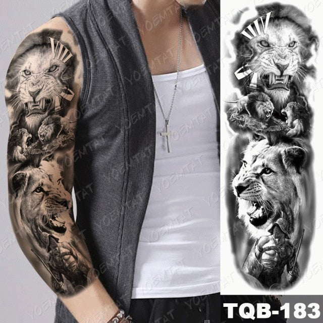 Large Arm Sleeve Tattoo Midnight Leopard Beauty Girl Waterproof Temporary Tattoo Sticker Moonlight Rose Full Skull Tatoo Women