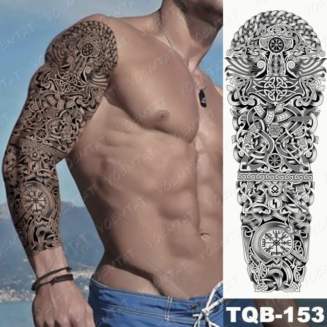 Large Arm Sleeve Tattoo Midnight Leopard Beauty Girl Waterproof Temporary Tattoo Sticker Moonlight Rose Full Skull Tatoo Women