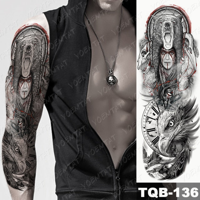 Large Arm Sleeve Tattoo Midnight Leopard Beauty Girl Waterproof Temporary Tattoo Sticker Moonlight Rose Full Skull Tatoo Women