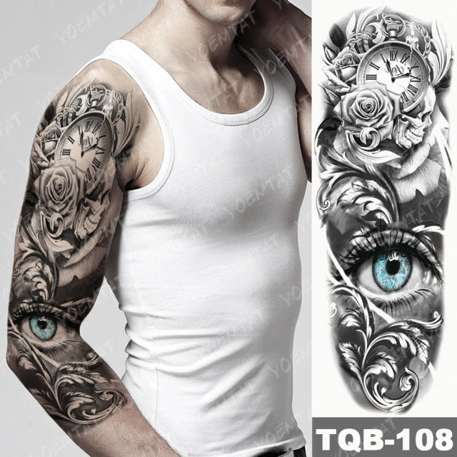 Large Arm Sleeve Tattoo Midnight Leopard Beauty Girl Waterproof Temporary Tattoo Sticker Moonlight Rose Full Skull Tatoo Women