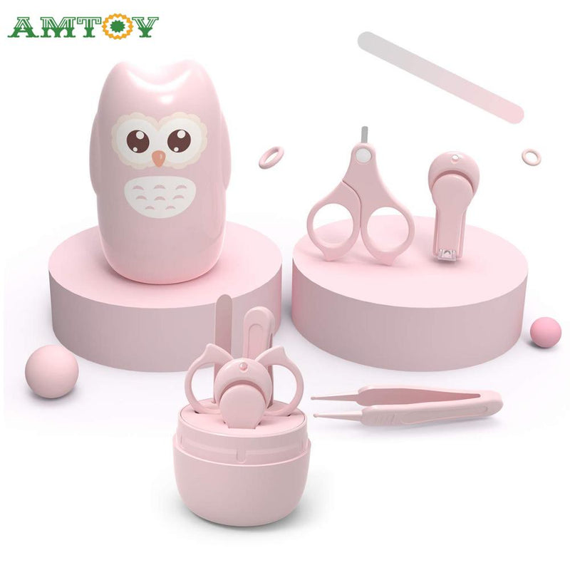 AMTOY 4in1 Newborn Baby Nail Care Set Nail Trimmer Kids Safe Portable Nail Clipper Scissor File Tweezer With Box Manicure Kit