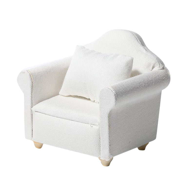 Miniature Dollhouse Sofa Arm Chair - Dolls House Furniture - White Modern Design - 1/12 Scale