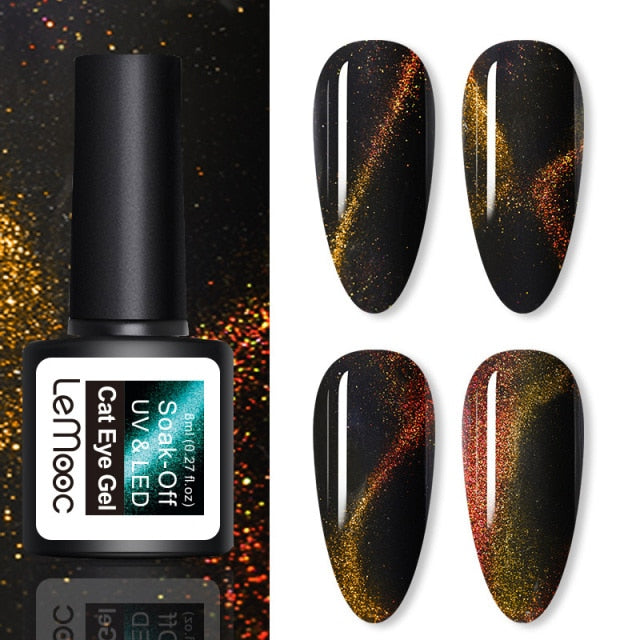 LEMOOC Cat's Eye Magnetic Nail Polish Gel Soak Off UV LED Nail Varnish Lacquers Shiny Glitter Beauty Design Cat Polishes