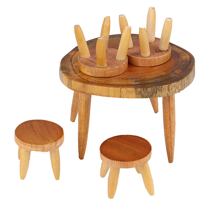 5PCS/Set Wooden Table Chair Miniature Craft Dollhouse Landscape Furniture Toy Dining Room Kitchen Decor Children Gift