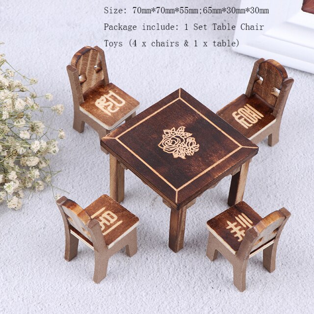 5PCS/Set Wooden Table Chair Miniature Craft Dollhouse Landscape Furniture Toy Dining Room Kitchen Decor Children Gift