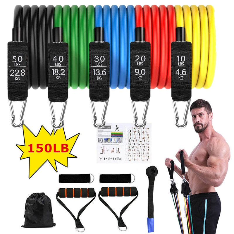 Resistance Bands Set Exercise Bands with Door Anchor Legs Ankle Straps for Resistance Training Physical Therapy Home Workouts