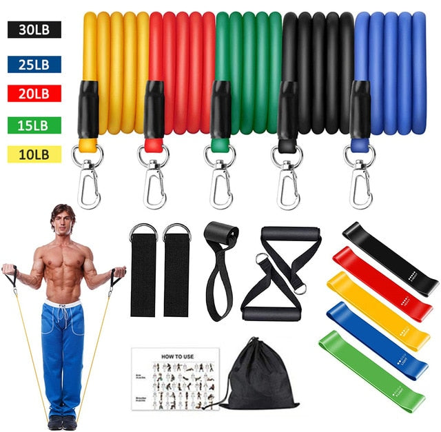 Resistance Bands Set Exercise Bands with Door Anchor Legs Ankle Straps for Resistance Training Physical Therapy Home Workouts