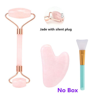 Rose Quartz Roller Facial Massager Powder Crystal Roller Jade Roller Scraper Mask Brush Three-piece Beauty Face-lifting Tool