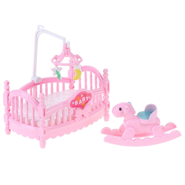 Miniature Crib Bed And Wooden Horse For Children Girls Gift Outdoor Doll Beach Leisure Table With Umbrella Chair Folding Chair