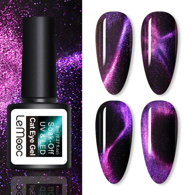 LEMOOC Cat's Eye Magnetic Nail Polish Gel Soak Off UV LED Nail Varnish Lacquers Shiny Glitter Beauty Design Cat Polishes