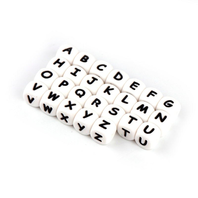 TYRY.HU 10pcs Letter Silicone Teething Beads Baby Chewing Alphabet Beads For Personalized Name DIY Teething Necklace 12mm Cube