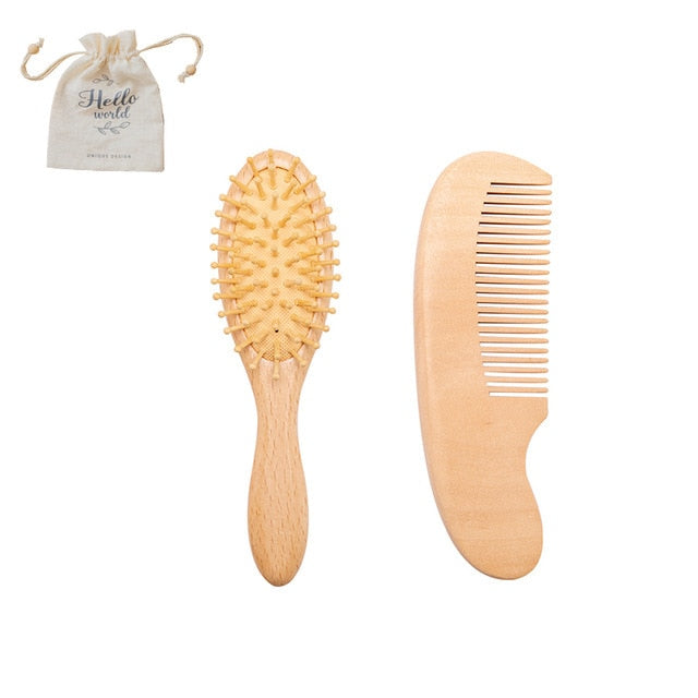 Custom Baby Hair Comb Brush Set Natural Wooden Comb Soft Wool Newborn Baby Bath Care Brush Personalized Massager Gift For Kids