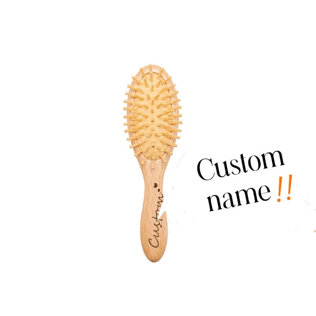 Custom Baby Hair Comb Brush Set Natural Wooden Comb Soft Wool Newborn Baby Bath Care Brush Personalized Massager Gift For Kids