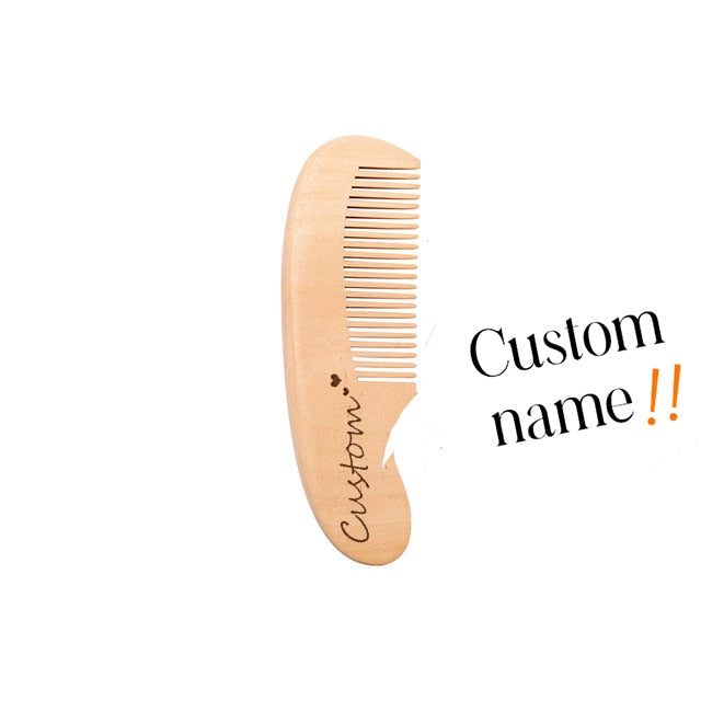 Custom Baby Hair Comb Brush Set Natural Wooden Comb Soft Wool Newborn Baby Bath Care Brush Personalized Massager Gift For Kids