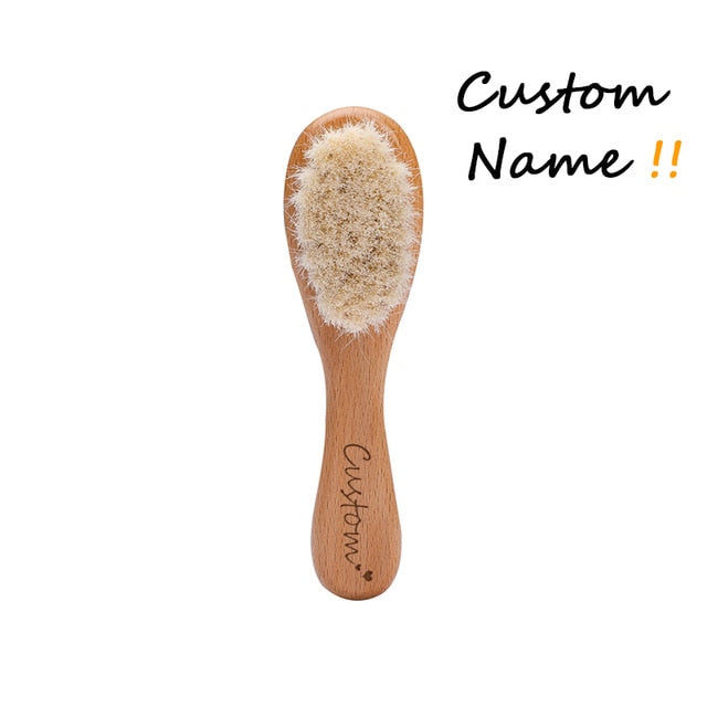 Custom Baby Hair Comb Brush Set Natural Wooden Comb Soft Wool Newborn Baby Bath Care Brush Personalized Massager Gift For Kids