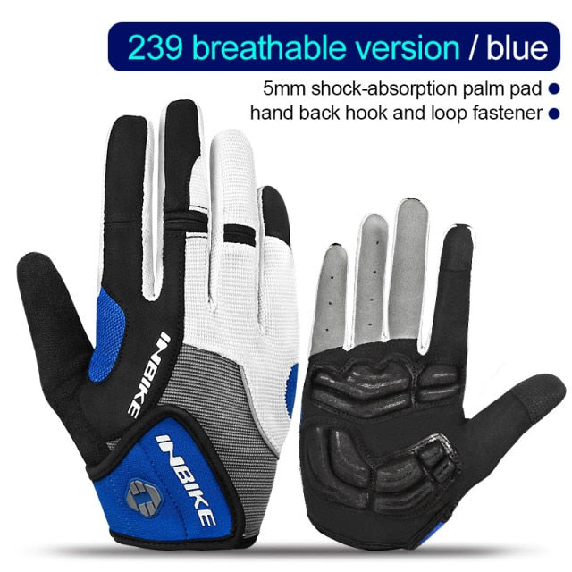 INBIKE Full Finger Cycling Gloves MTB Bike Bicycle Equipment Riding Outdoor Sports Fitness Touch Screen GEL Padded Accessories