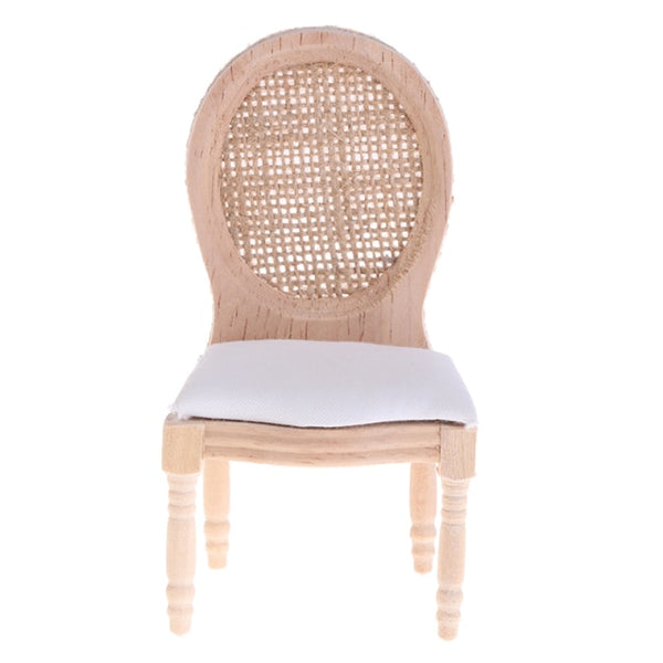 1Pc 1/12 Dolls Miniature Furniture Wooden Unpainted Dining Chair for Dollhouse Decor