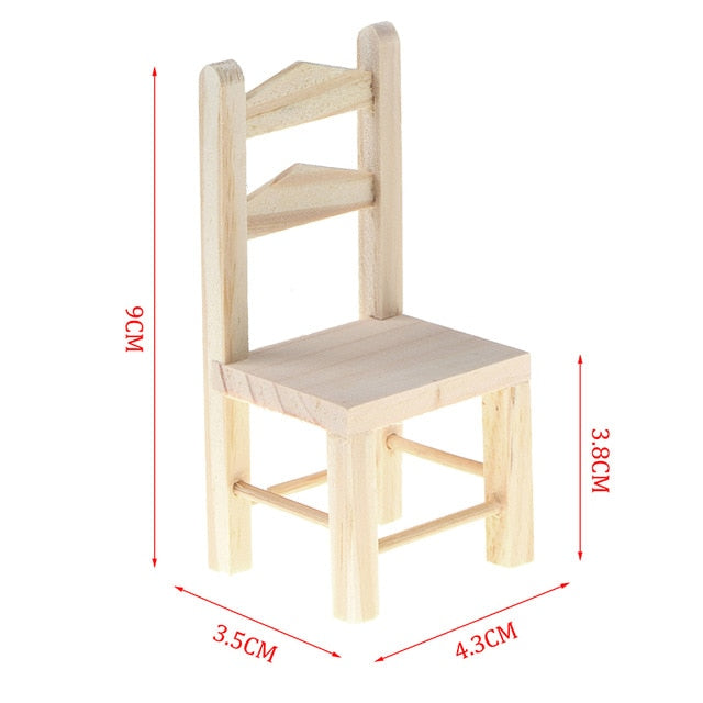 1Pc 1/12 Dolls Miniature Furniture Wooden Unpainted Dining Chair for Dollhouse Decor