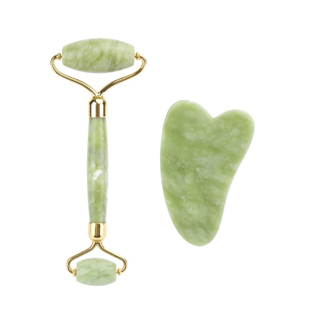 Natural Jade Roller Thin Face Massager Lifting Tools Slim Facial Gua Sha Green Stone Anti-aging Wrinkle Skin Beauty Care Set Box