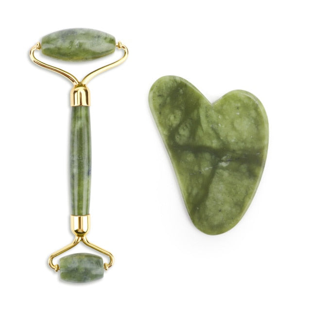 Natural Jade Roller Thin Face Massager Lifting Tools Slim Facial Gua Sha Green Stone Anti-aging Wrinkle Skin Beauty Care Set Box