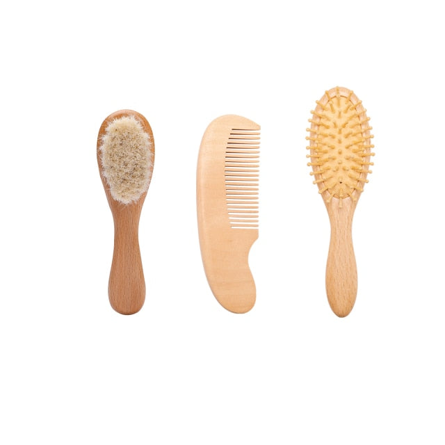 Custome Baby Comb Girl Bathing Comb Baby Care Hair Brush Pure Natural Wool Wood Comb Newborn Massager DIY Gift With Packaging