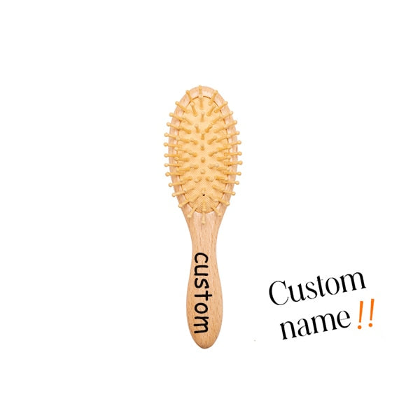 Custome Baby Comb Girl Bathing Comb Baby Care Hair Brush Pure Natural Wool Wood Comb Newborn Massager DIY Gift With Packaging