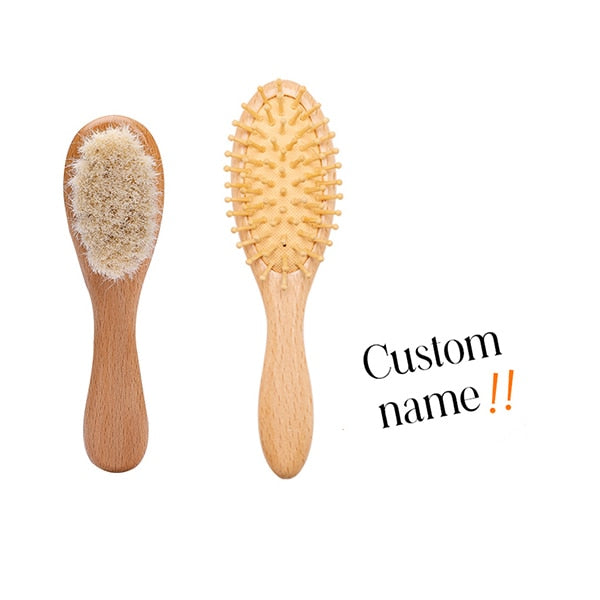 Custome Baby Comb Girl Bathing Comb Baby Care Hair Brush Pure Natural Wool Wood Comb Newborn Massager DIY Gift With Packaging