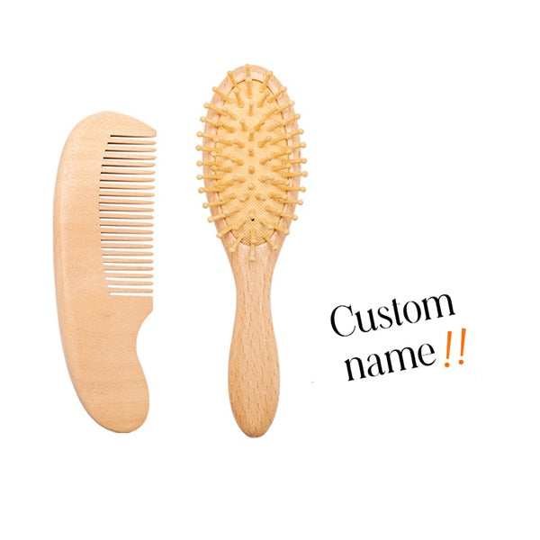 Custome Baby Comb Girl Bathing Comb Baby Care Hair Brush Pure Natural Wool Wood Comb Newborn Massager DIY Gift With Packaging