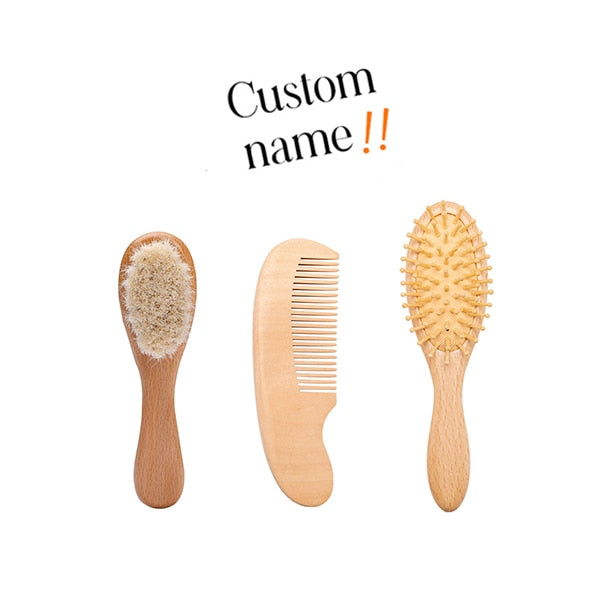 Custome Baby Comb Girl Bathing Comb Baby Care Hair Brush Pure Natural Wool Wood Comb Newborn Massager DIY Gift With Packaging