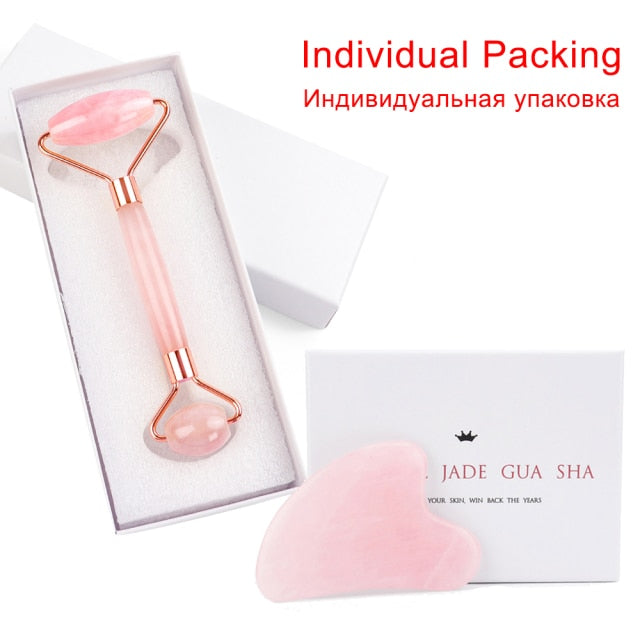 Natural Rose Quartz Roller Facial Jade Roller Stone Gua sha Scraper Face Lifting Massage Skin Eye Body Massager Beauty Care Tool