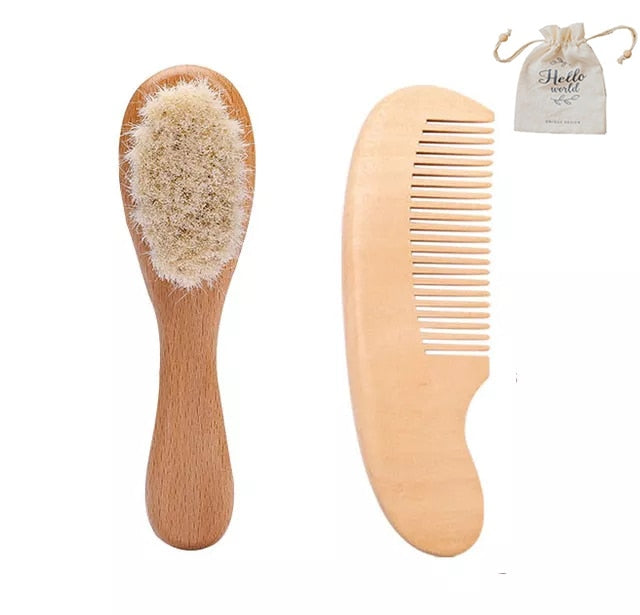 Custom Baby Hair Comb Brush Set Natural Wooden Comb Soft Wool Newborn Baby Bath Care Brush Personalized Massager Gift For Kids