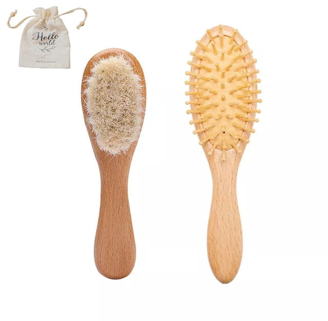 Custom Baby Hair Comb Brush Set Natural Wooden Comb Soft Wool Newborn Baby Bath Care Brush Personalized Massager Gift For Kids