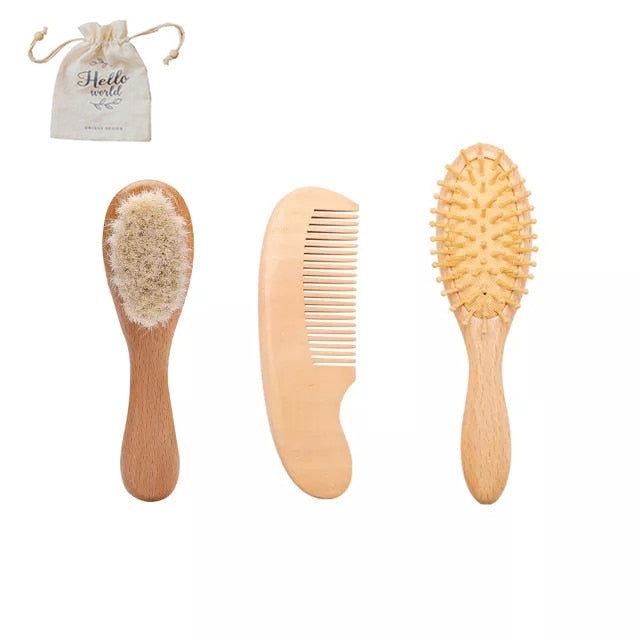 Custom Baby Hair Comb Brush Set Natural Wooden Comb Soft Wool Newborn Baby Bath Care Brush Personalized Massager Gift For Kids