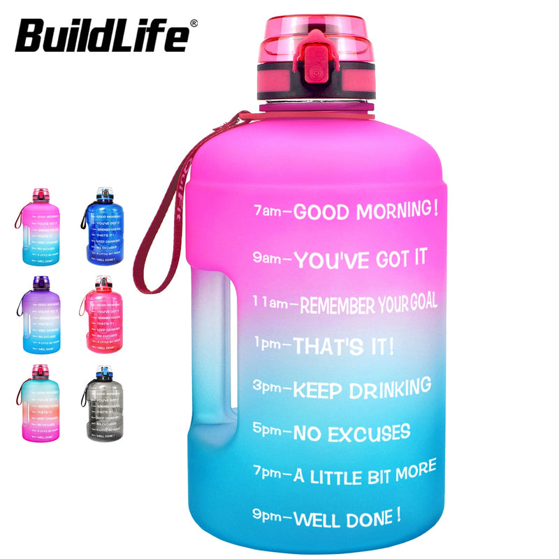 BuildLife 1.3L 2.2L 3.78L Water Bottle With Locking Flip-Flop Lid Outdoor Gym Bottles Fitness Sports BPA Free Large Capacity Jug