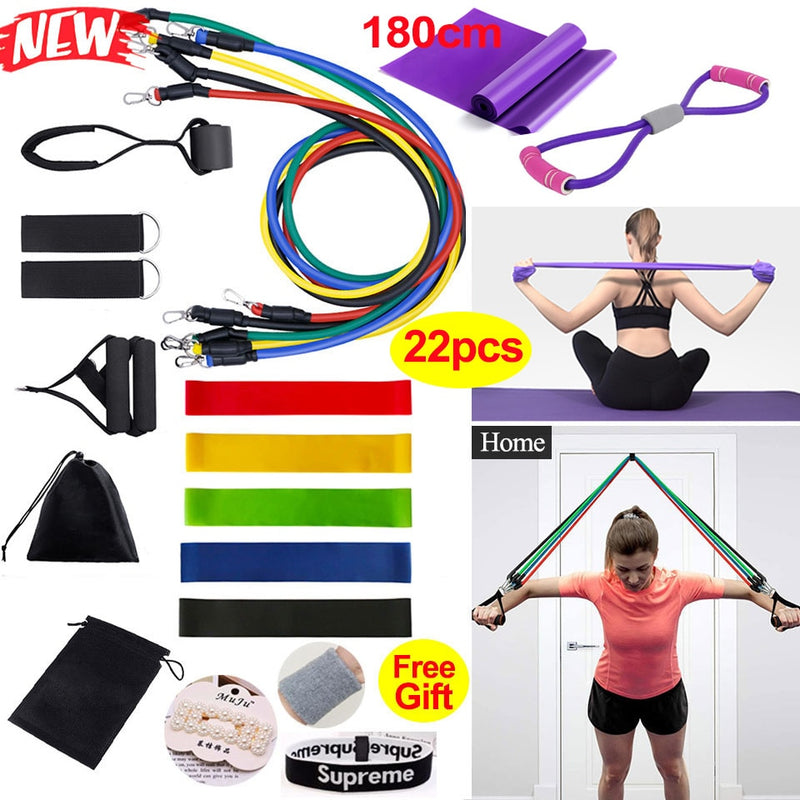 22 pcs Resistance Bands Set Of Exercise Bands for Sports Elastic Exercise Workout Pull Rope Gym Bands Portable Fitness Equipment