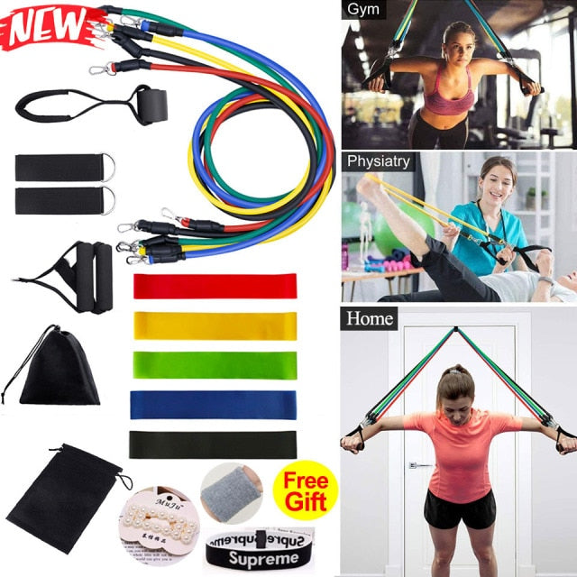 22 pcs Resistance Bands Set Of Exercise Bands for Sports Elastic Exercise Workout Pull Rope Gym Bands Portable Fitness Equipment