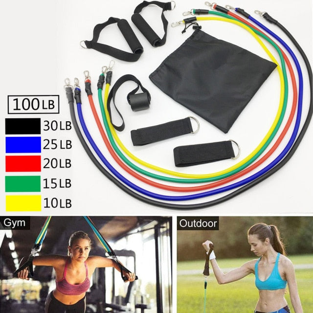 22 pcs Resistance Bands Set Of Exercise Bands for Sports Elastic Exercise Workout Pull Rope Gym Bands Portable Fitness Equipment