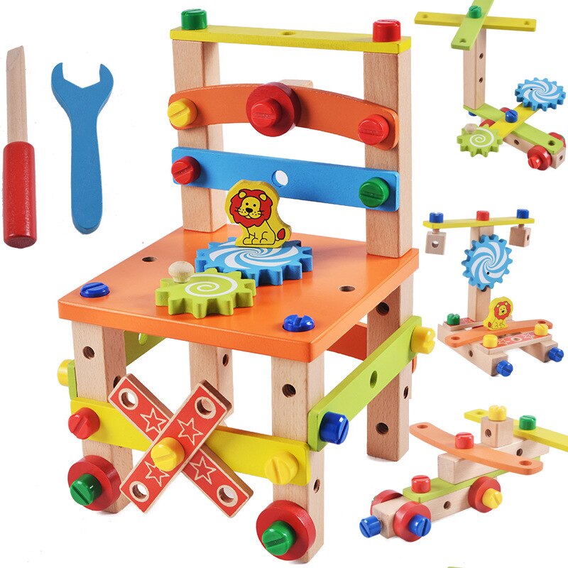 2021DIY Wooden Disassembly Chair Tool Assembly Of Nuts Chair Children's Puzzle Toys Wooden Block Toys Gift for Children 2 Models