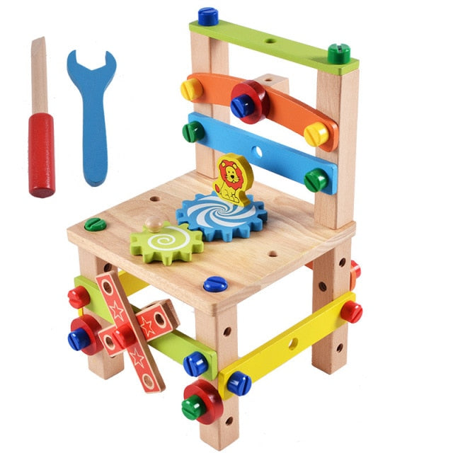 2021DIY Wooden Disassembly Chair Tool Assembly Of Nuts Chair Children's Puzzle Toys Wooden Block Toys Gift for Children 2 Models