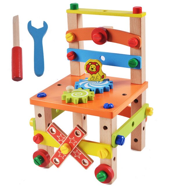 2021DIY Wooden Disassembly Chair Tool Assembly Of Nuts Chair Children's Puzzle Toys Wooden Block Toys Gift for Children 2 Models