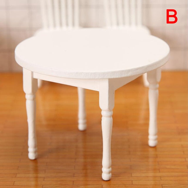 New Arrival 1:12 Dollhouse Miniature Furniture Wooden White Dining Table Chair Model Set Dollhouse Furniture Accessories