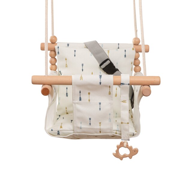 Baby Swing Set Cartoon Canvas Chair Hanging Wood Outdoor Baby Toy Small Basket Safe Recreation For Children